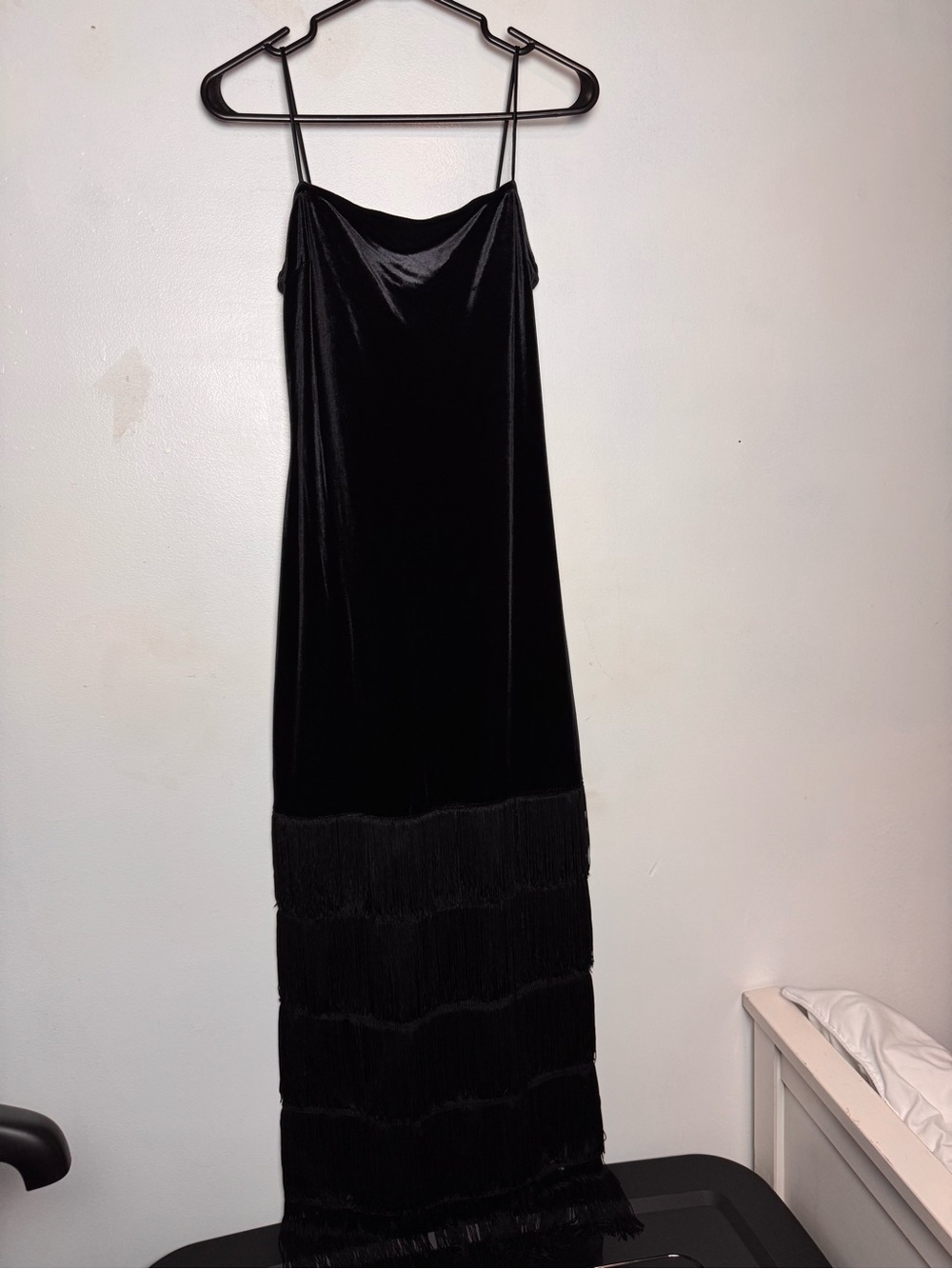 Black dress with tassel bottom detail size-Xs